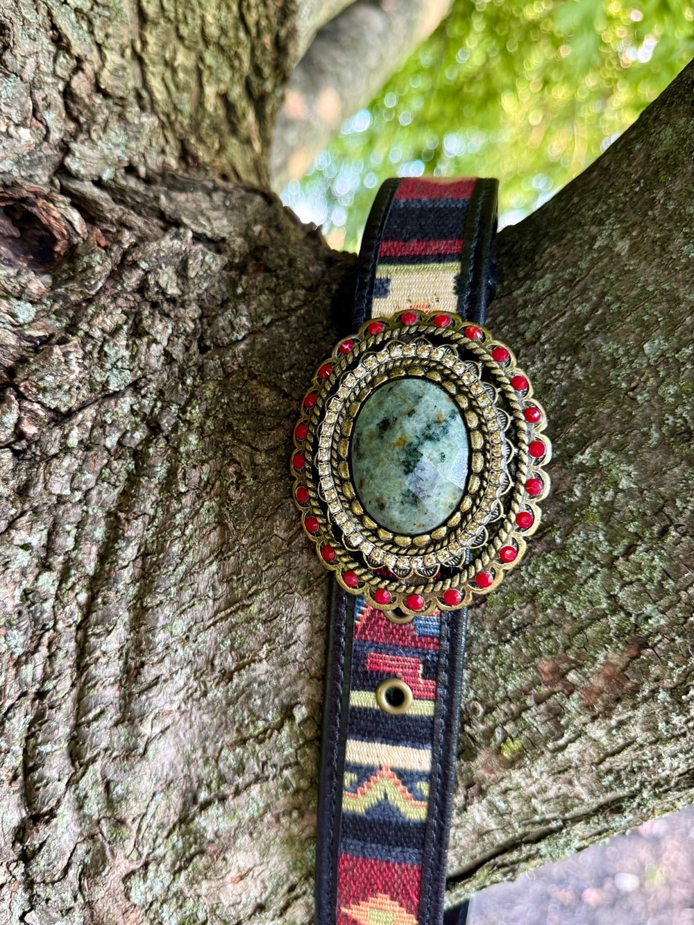 Boho Gemstone Statement Belt - Red, Black & Green
